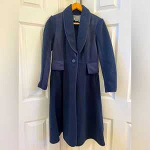 Anthropologie Navy Long Faux Sherpa Suede Coat , Gorgeous Vintage Style 6 Petite